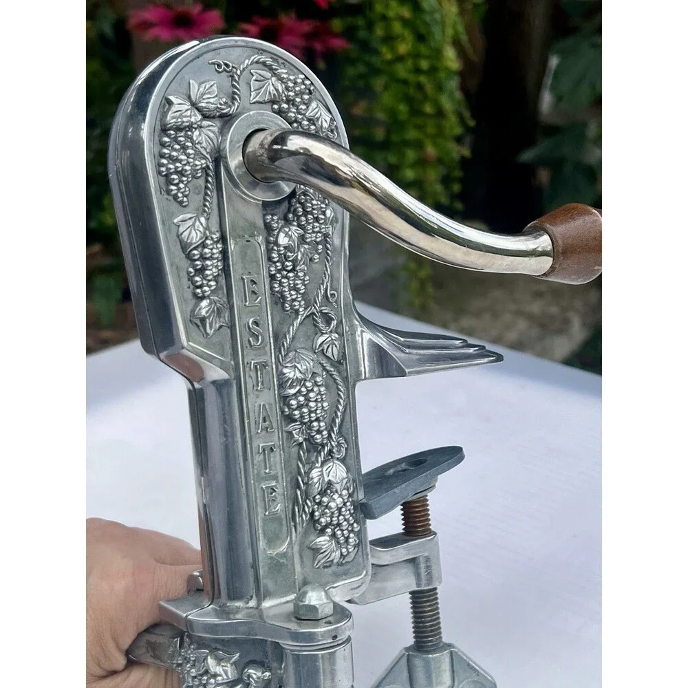 Vintage Rogar Estate Table Top Clamp Wine Bottle Opener Corkscrew Wooden Handle